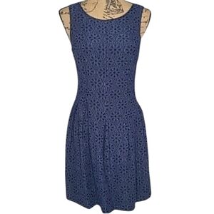 Blue Rair Navy Blue Black Fit & Flare Eyelet Lace Overlay Dress